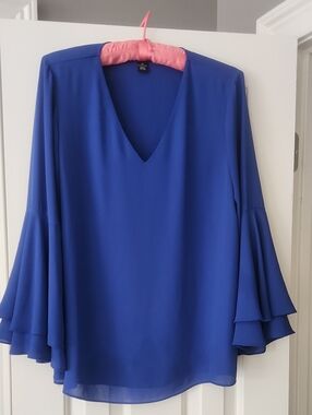 Alfani Cobalt V-Neck Blouse with Layered Bell Sleeves